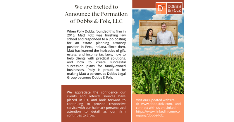 Image of social post announcing the formation of Dobbs & Folz, LLC